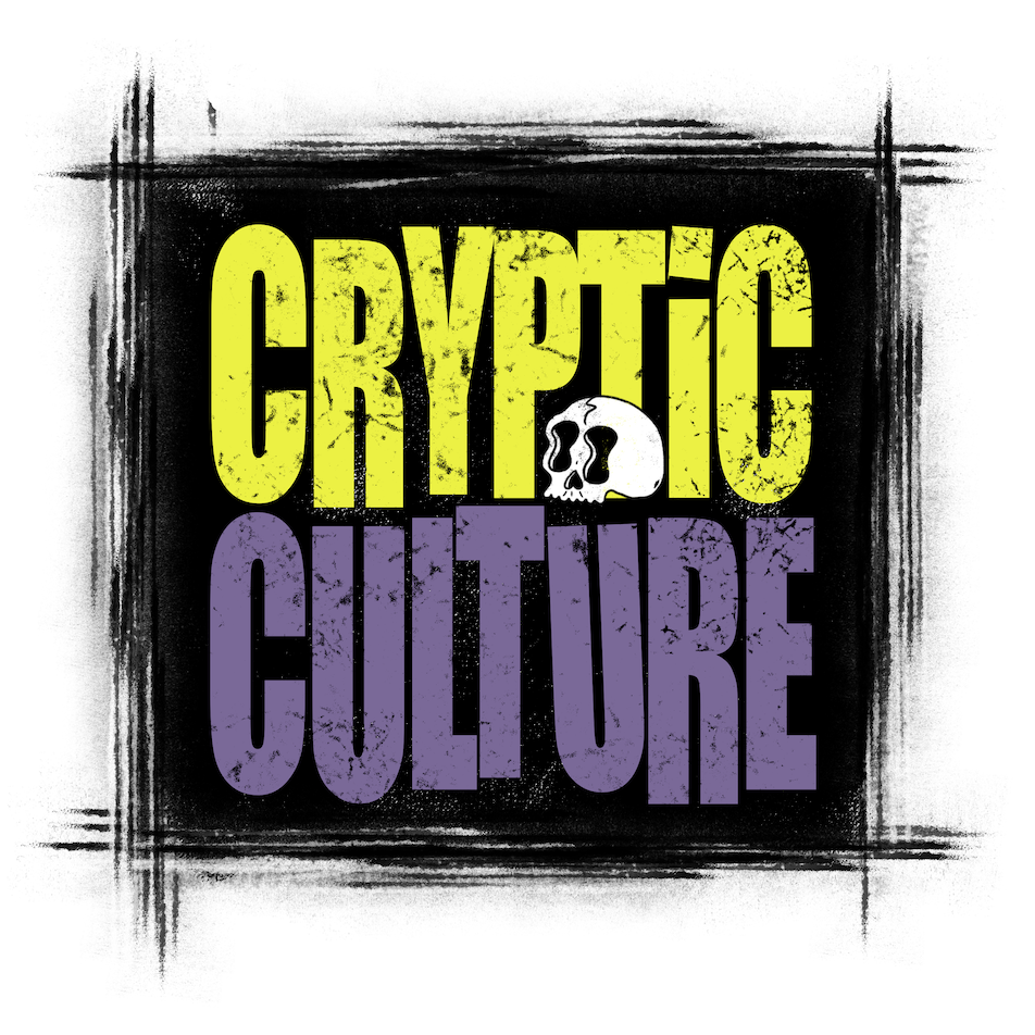 Logo with 'Cryptic Culture' text in yellow and purple on a black background