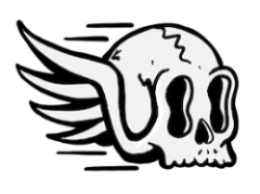 Skull with wings in black and white on a white background